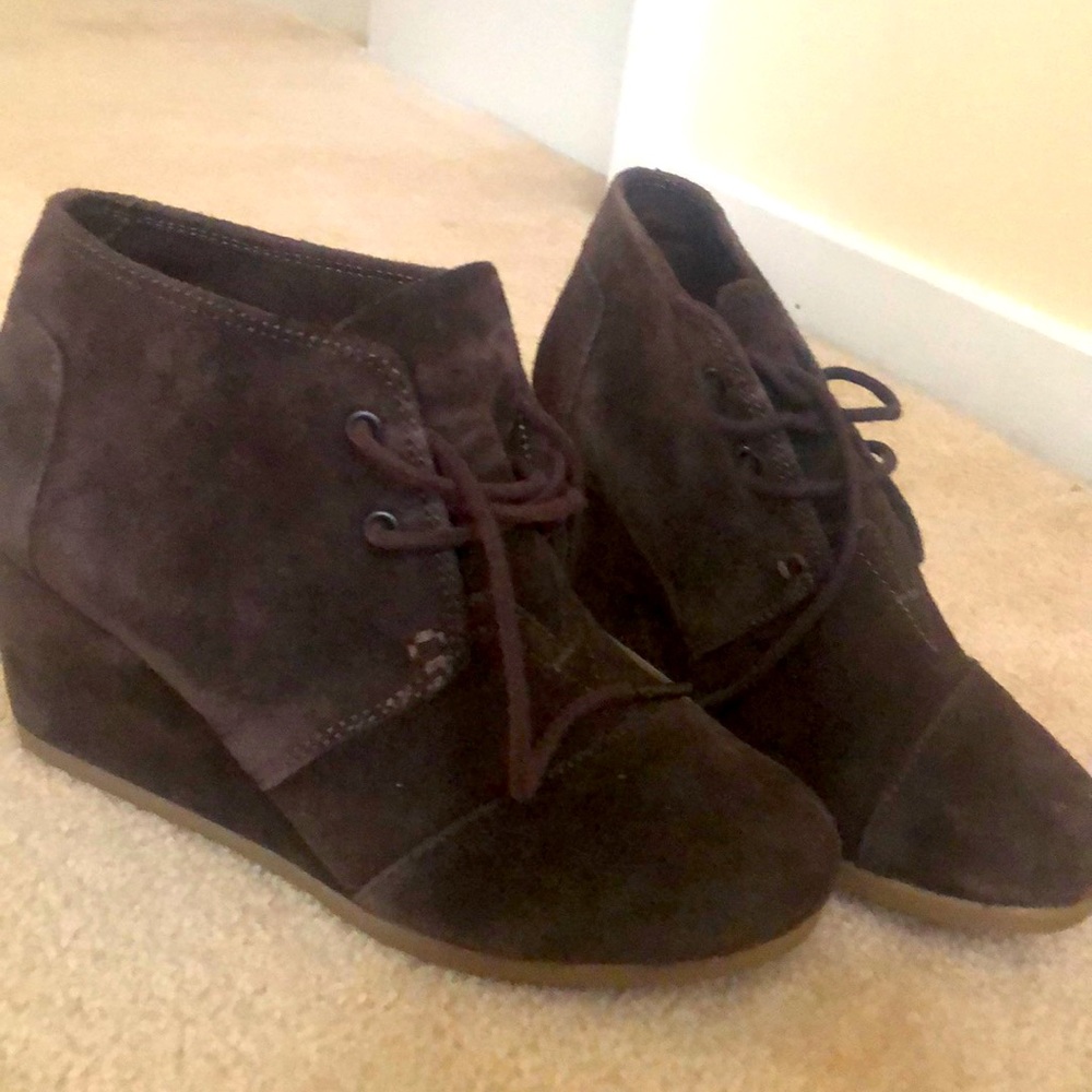 Brown suede wedge booties 2 inch wedge heel